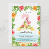 Invitation Flamingo Rose Tropical Fille Été 2ème (Devant)