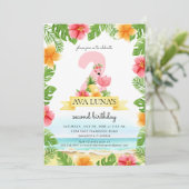 Invitation Flamingo Rose Tropical Fille Été 2ème (Debout devant)