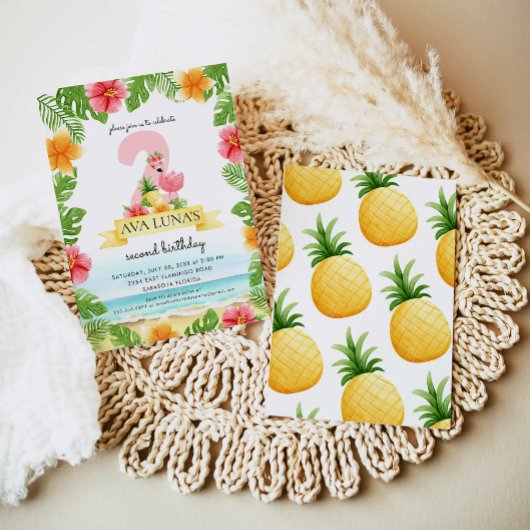 Invitation Flamingo Rose Tropical Fille Été 2ème
