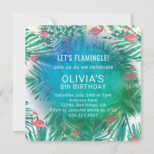 Invitation flamingo sur plan bleu tropical (Dos)