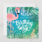 Invitation flamingo sur plan bleu tropical (Devant)