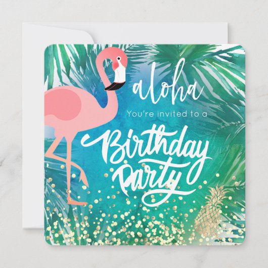 Invitation flamingo sur plan bleu tropical (Devant)