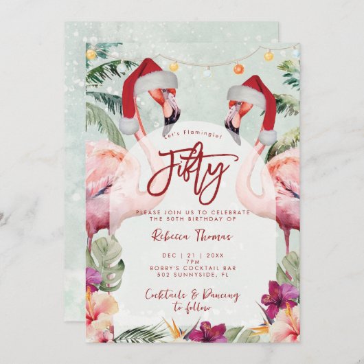 Invitation Flamingo tropical à cinquante anniversaire invitat (Devant / Derrière)