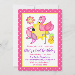 Invitation Flamingo Tropical et Anniversaire de Perroquet d'É