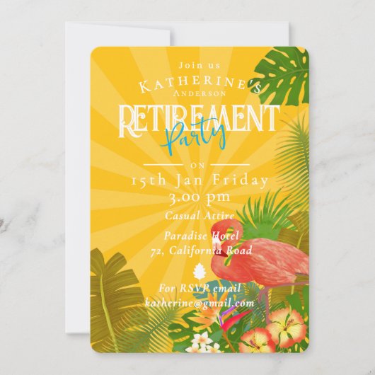 Invitation Flamingo Tropical Jaune Retraite I (Devant)