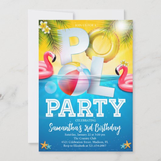 Invitation Flamingpool Party Anniversaire (Devant)