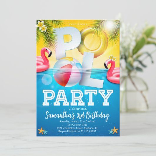 Invitation Flamingpool Party Anniversaire (Debout devant)