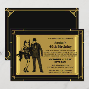 Invitation Flamme art déco des années 20 rugissante fille et 