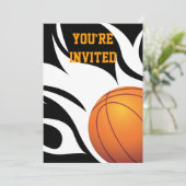 Invitation Flamme Basketball Anniversaire B/W (Debout devant)
