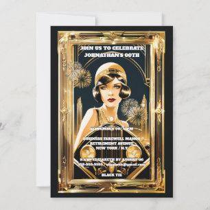 Invitation Flamme de Gatsby fille automobile 1920's party