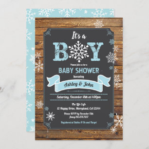 Invitation Flamme de neige, baby boy douche, panneau de bois