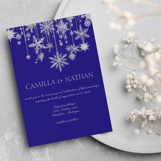 Invitation Flamme de neige d'argent violet Mariage de l'hiver