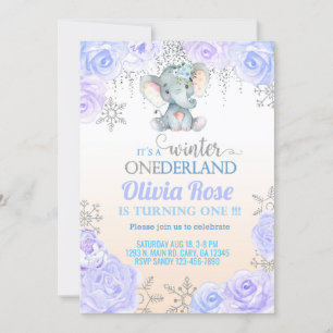 Invitation Flamme de neige fille éléphant 1er anniversaire in