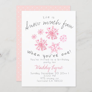 Invitation Flamme de neige rose d'hiver de 1er anniversaire i
