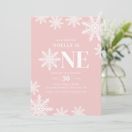 Invitation Flamme de neige rose Fille d'hiver 1er anniversair (Debout devant)