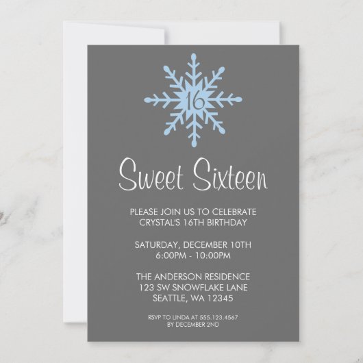 Invitation Flamme d'hiver Sweet 16 Anniversaire (Devant)