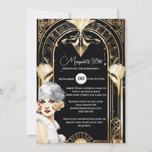 Invitation Flamme fille des années 1920 rugissant des années (Devant)