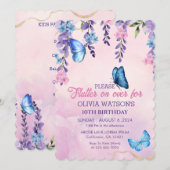 Invitation Flamme florale mignonne sur les papillons Annivers (Devant / Derrière)