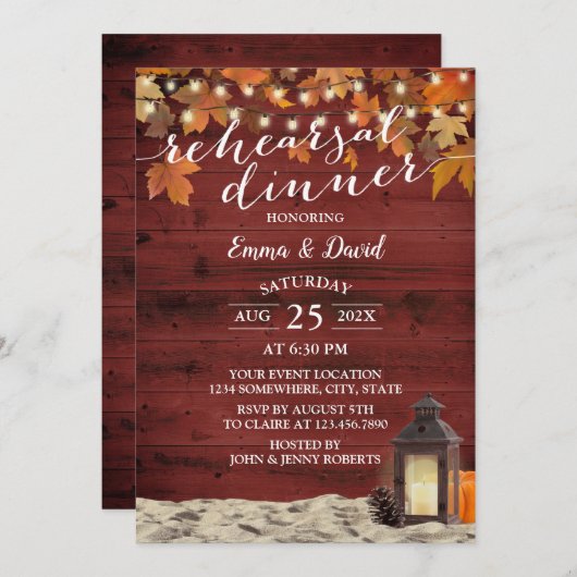 Invitation Flamme Rustique Automne Rouge Grange Dîner de répé (Devant / Derrière)