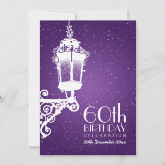 Invitation Flamme Vintage violette élégante du 60e anniversai