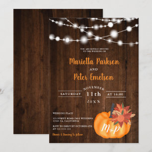 Invitation Flammes de bois citrouille rustique mariage de aut