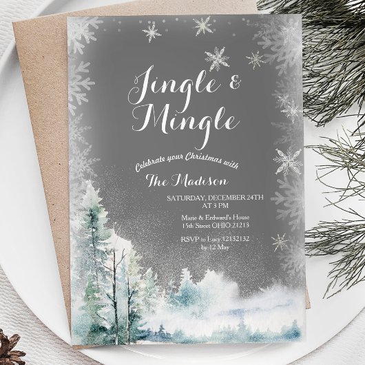 Invitation Flammes de neige blanches d'hiver Jingle et Mingle