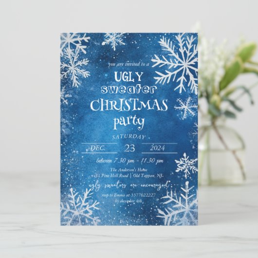 Invitation Flammes de neige blanches Fête de Noël moche (Debout devant)