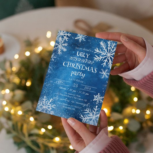 Invitation Flammes de neige blanches Fête de Noël moche