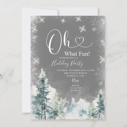Invitation Flammes de neige blanches & Pine Trees Fête de Vac (Devant)