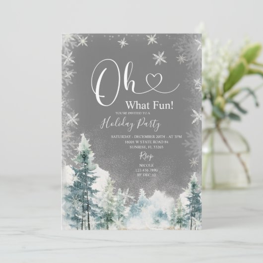 Invitation Flammes de neige blanches & Pine Trees Fête de Vac (Debout devant)