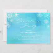 Invitation Flammes de neige bleu aquarelle fête de Noël (Devant)