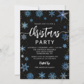 Invitation Flammes de neige bleu noir moderne fête de Noël (Devant)