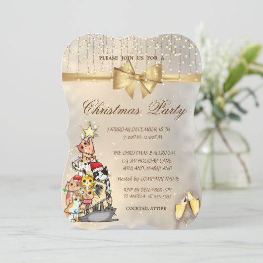 Invitation Flammes de neige, Bow, Pine Tree Chats Noël (Debout devant)