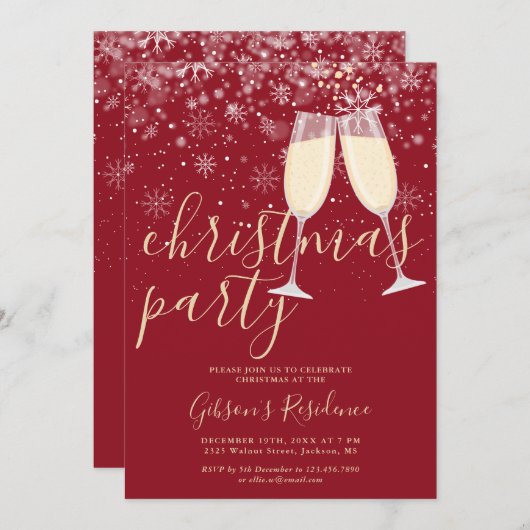 Invitation Flammes de neige Champagne Fête de Noël d'hiver (Devant / Derrière)