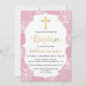 Invitation Flammes de neige d'hiver Baptême de fille en or ro (Devant)