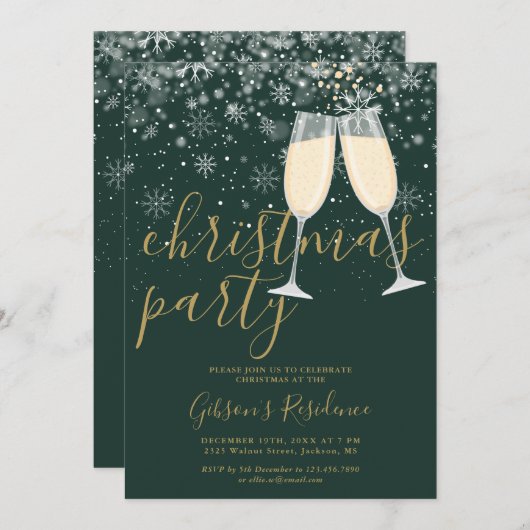 Invitation Flammes de neige d'hiver Gold Script Noël (Devant / Derrière)