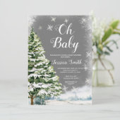 Invitation Flammes de neige d'hiver Noël Oh Baby shower Tree (Debout devant)