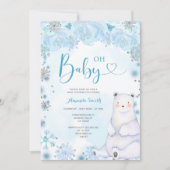 Invitation Flammes de neige d'hiver Ours Baby shower de fleur (Devant)