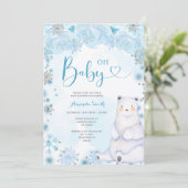 Invitation Flammes de neige d'hiver Ours Baby shower de fleur (Debout devant)
