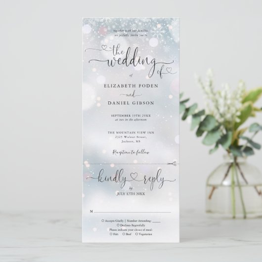 Invitation Flammes de neige d'hiver Script de coeur tout en u (Debout devant)