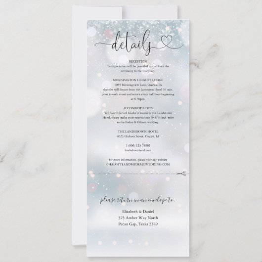 Invitation Flammes de neige d'hiver Script de coeur tout en u (Dos)