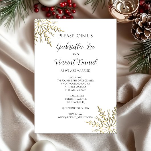 Invitation Flammes de neige d'or sur le mariage d'hiver blanc
