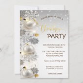 Invitation Flammes de neige en argent, Boules, Fête de Noël d (Devant)