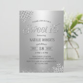 Invitation Flammes de neige en argent moderne hiver Sweet 16 (Debout devant)