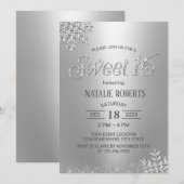 Invitation Flammes de neige en argent moderne hiver Sweet 16 (Devant / Derrière)