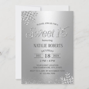Invitation Flammes de neige en argent moderne hiver Sweet 16