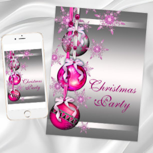 Invitation Flammes de neige en argent rose chaud Fête de Noël