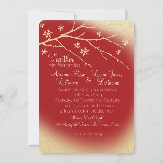 Invitation Flammes de neige en bois d'hiver Mariage rouge et  (Devant)