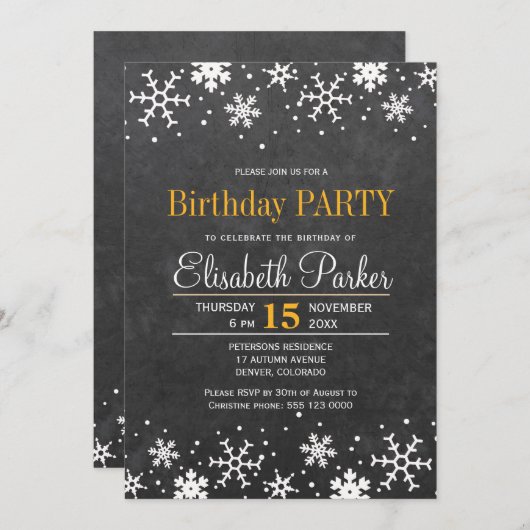 Invitation Flammes de neige en tableau de Chalkboard fête d'a (Devant / Derrière)