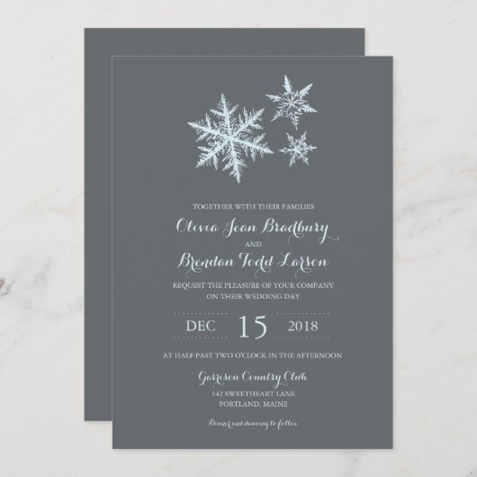 Invitation Flammes de neige gelées d'hiver | MARIAGE (Devant / Derrière)